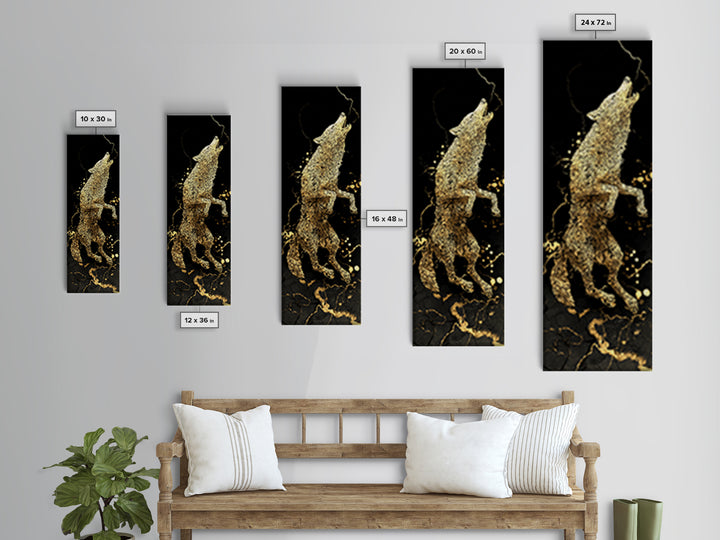 Wolf Fenrir Norse Mythology Canvas Gold Art Canvas Art, Viking Office Wall Decor for Men, framed in natural real wood