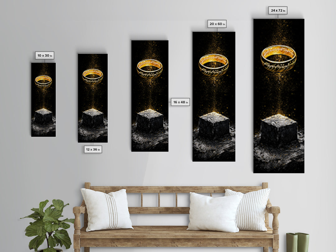 Odin’s Ring Norse Symbol Canvas Gold Art Canvas Art, Nordic Mythology Wall Decor for Man Cave, with authentic wood frame