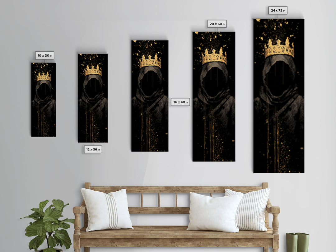 Shadow King Norse Ruler Canvas Gold Art Canvas Art, Nordic Mythology Viking Decor for Man Cave, with rustic wood frame