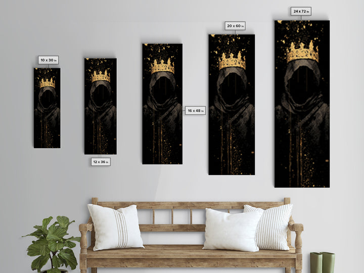 Shadow King Norse Ruler Canvas Gold Art Canvas Art, Nordic Mythology Viking Decor for Man Cave, with rustic wood frame