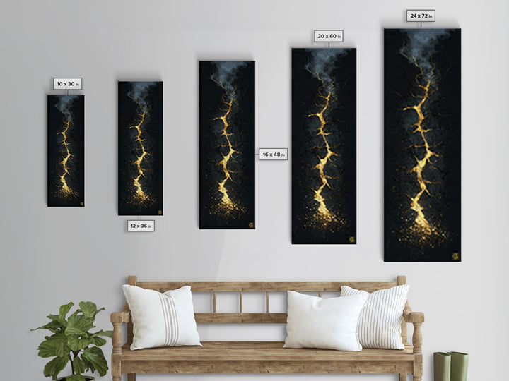 Cracked Path Ragnarok Canvas Gold Art Canvas Art, Norse Mythology Abstract Wall Decor for Office, framed in solid wood