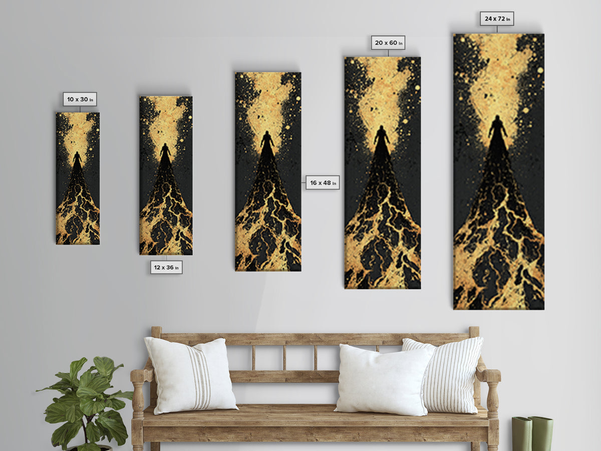 Ascendant Warrior Norse Canvas Gold Art Canvas Art, Viking Mythology Wall Decor for Man Cave or Office, with wood framing