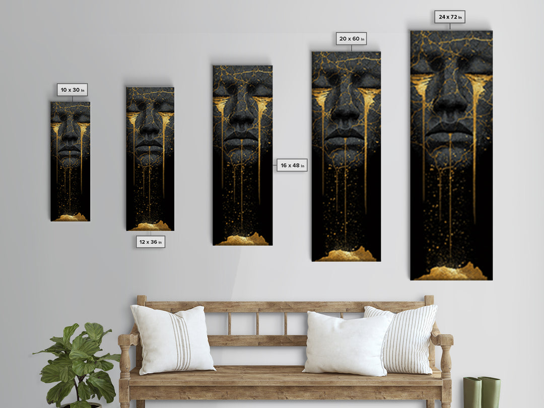 Crying Norse Mask Canvas Gold Art Canvas Art | Nordic Mythology Wall Decor for Man Cave or Office | Framed in Natural Wood