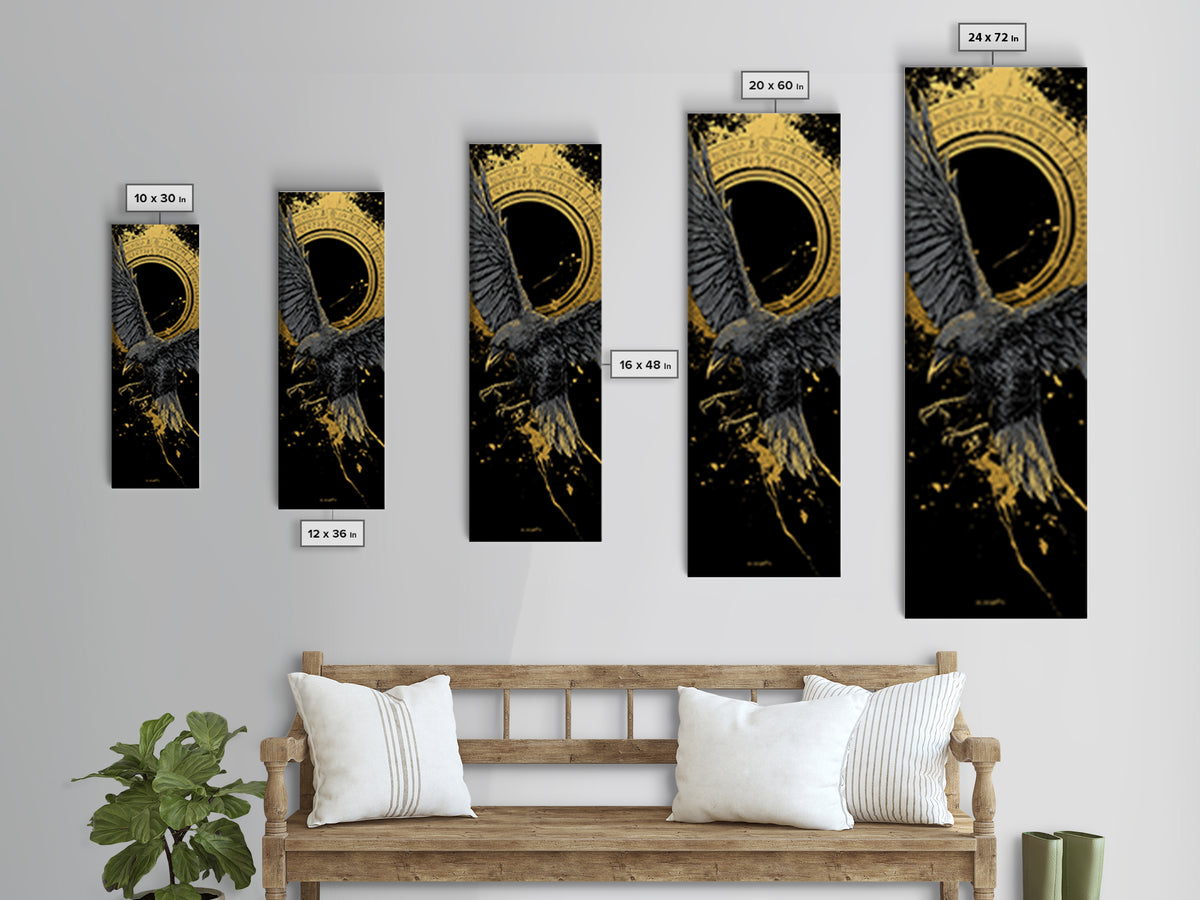 Odin’s Raven Canvas Gold Art Canvas Art | Nordic Mythology Wall Art for Dad Gift or Man Cave | Viking Decor in Real Wood Frame
