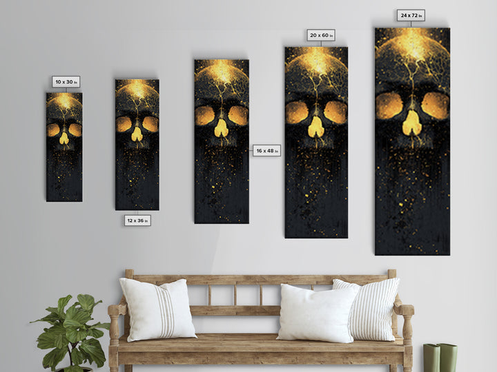 Skull of Ragnarok Canvas Gold Art Canvas Art | Norse Mythology Wall Decor for Man Cave or Office | Viking Style Frame in Real Wood