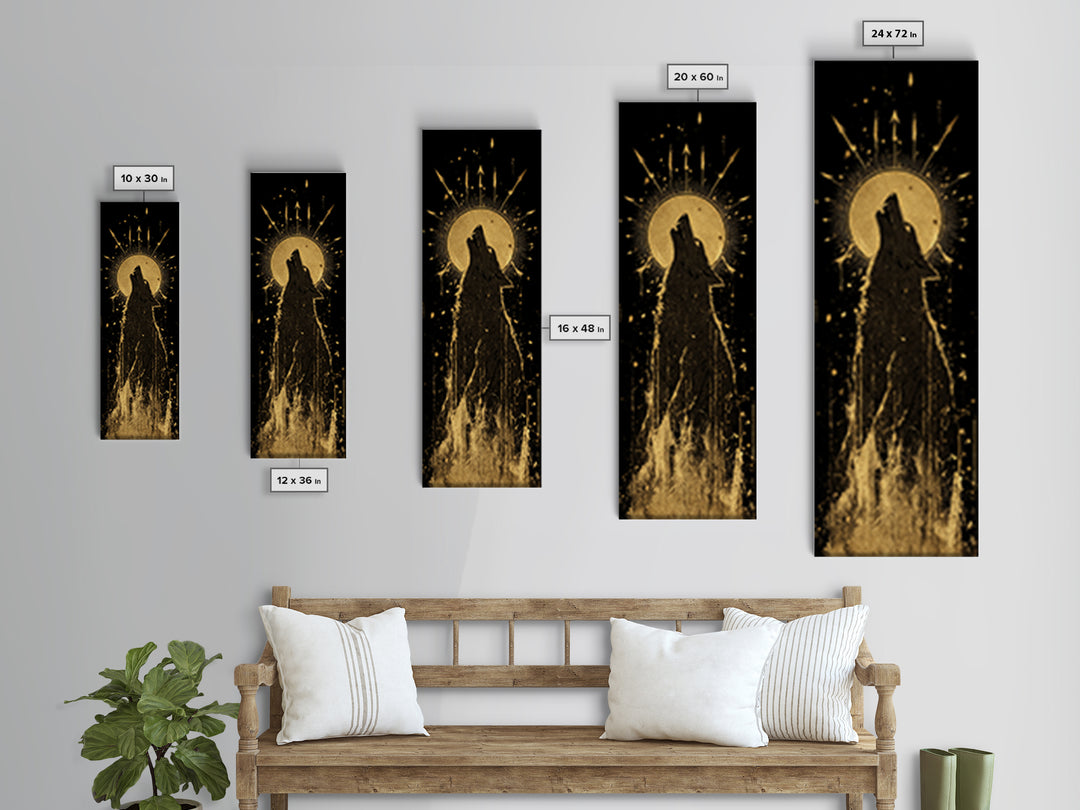 Wolf Howl Canvas Art, Canvas Gold Art, Lone Wolf Decor, Man Cave Office Wall Art, Golden Canvas Art