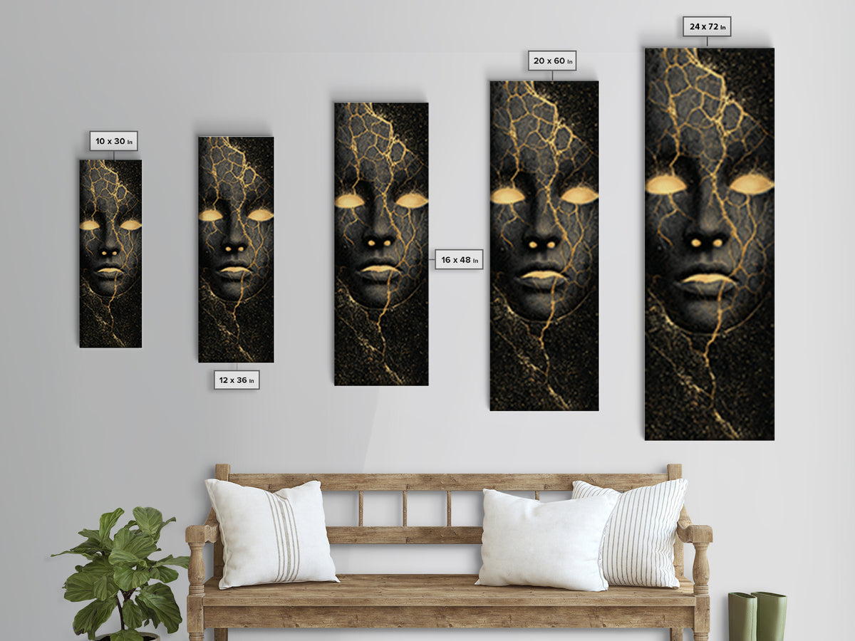 Mystical Nordic Mask Canvas Gold Art Canvas Art | Viking Mythology Inspired Wall Art | Man Cave or Office Decor with Real Wood Frame