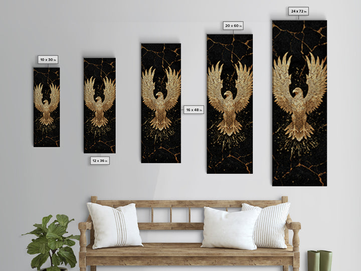 Golden Eagle Nordic Wall Art, Wood Framed Canvas Art, Canvas Gold Art, Gold Leaf, Gold Foil Art
