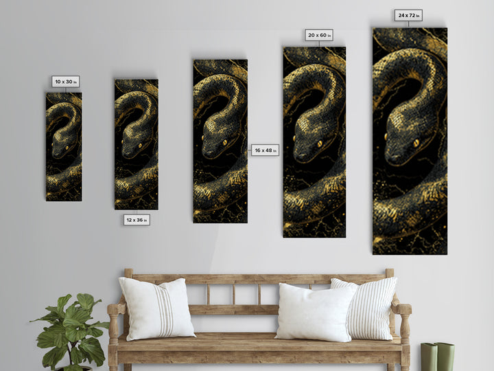 Nordic Snake Canvas Gold Art Canvas Art | Viking Mythology Inspired Serpent Wall Decor | Man Cave or Dad Gift Framed in Real Wood