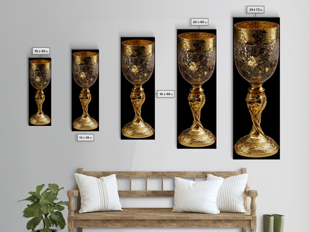 Golden Chalice Canvas Art Print, Wood Framed Canvas Art, Nordic Wall Art, Canvas Gold Art Print