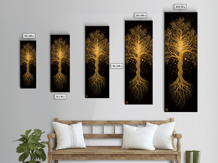 Norse Yggdrasil Canvas Gold Art Canvas Art, Nordic World Tree Wall Decor, Viking Office Art or Dad Gift with real wood frame