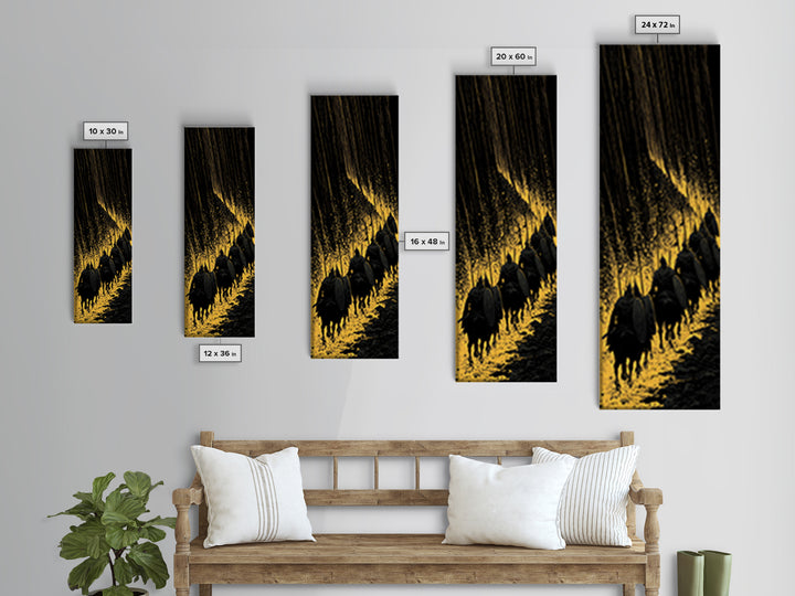 Einherjar Warriors Canvas Gold Art, Viking Battle Canvas Art with Norse Mythology Theme, Office or Man Cave Wall Decor in Real Wood Frame