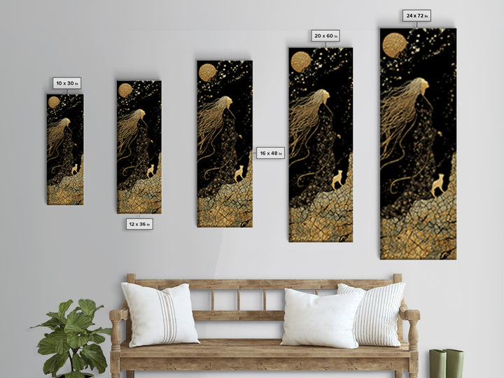 Canvas Gold Art of Freyja, Viking Goddess in Norse Mythology, Stunning Canvas Art for Office or Man Cave Wall Decor Framed in Solid Natural Wood