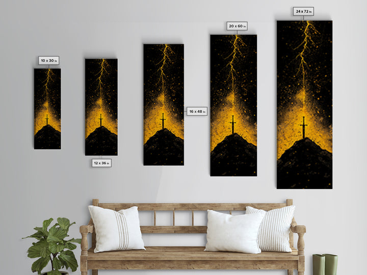Canvas Art Norse Sword of Power – Canvas Gold Art inspired by Viking legends, wall décor framed in authentic real wood