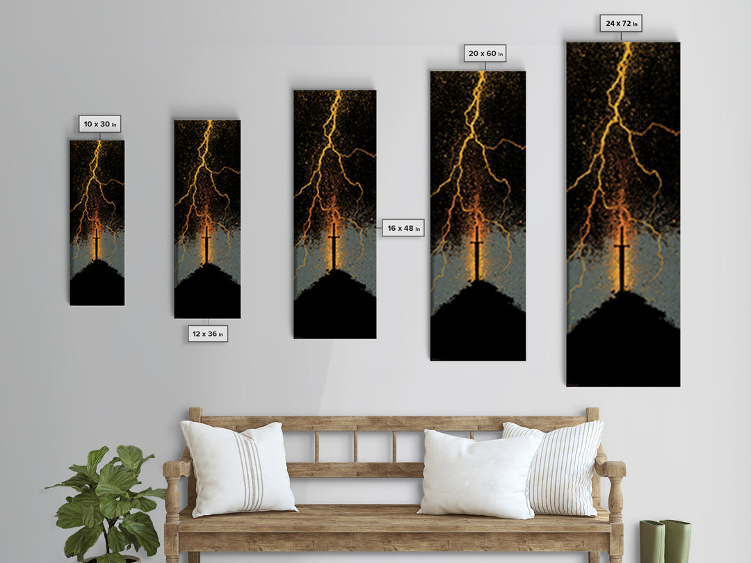 Mythic Norse Sword Canvas Gold Art – Viking-inspired Canvas Art, perfect Man Cave Art or Office Gift, framed in natural wood