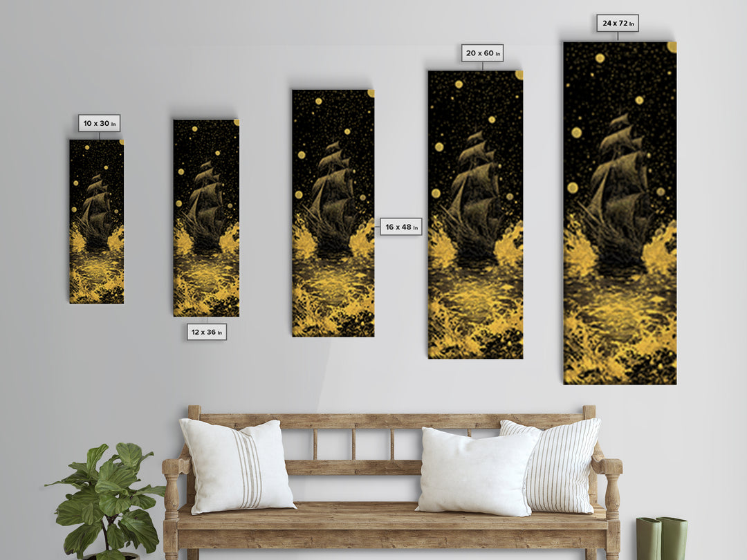 Naglfar Ship Norse Mythology Wall Decor, Canvas Gold Art Viking Canvas Art, Unique Dad Gift Office or Study Framed in Natural Wood