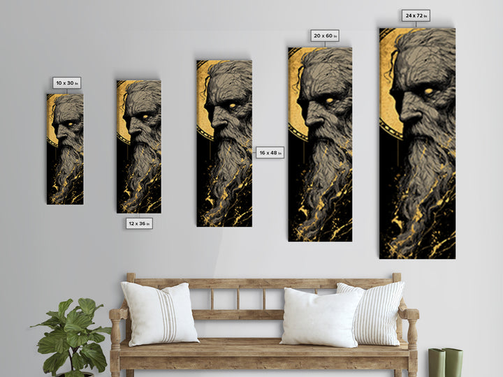 Odin Canvas Gold Art, Viking Canvas Art Norse Allfather Portrait, Nordic Mythology Wall Decor for Man Cave or Office in Wood Frame