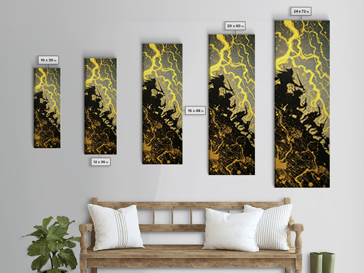 Ragnarok Canvas Gold Art, Viking Canvas Art Epic Norse Mythology Battle Scene, Nordic Warrior Office Wall Decor Framed in Natural Wood