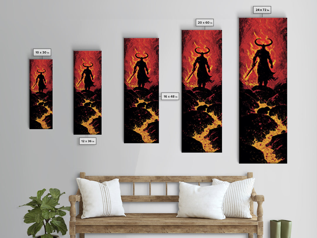 Surtur Norse Fire Giant Canvas Gold Art, Viking Canvas Art Nordic Mythology Warrior Decor, Office or Dad Gift Framed in Natural Wood