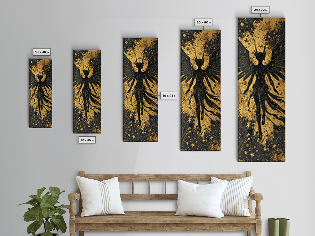Canvas Gold Art Valkyrie Warrior Goddess, Norse Mythology Canvas Art in real wood frame, Nordic office wall decor or dad gift