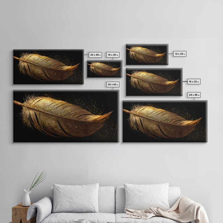 Golden Feather Canvas Gold Art, Norse Mythology Inspired Canvas Art, Viking Decor for Office or Study, Framed in Real Wood