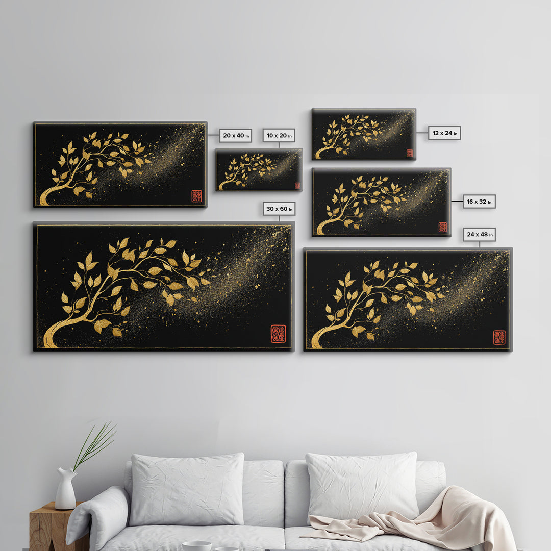 Yggdrasil Tree Canvas Gold Art, Nordic Mythology Inspired Canvas Art with Natural Wood Frame, Pagan Office Decor, Man Gift