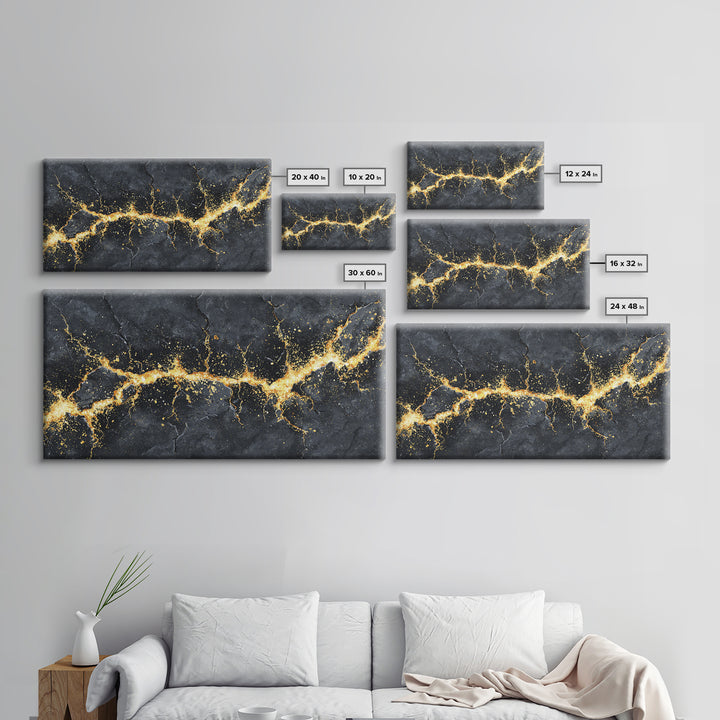 Golden Fracture Canvas Gold Art Nordic Canvas Art Norse Abstract Wall Hanging with natural wood frame, Office Decor, Dad Gift