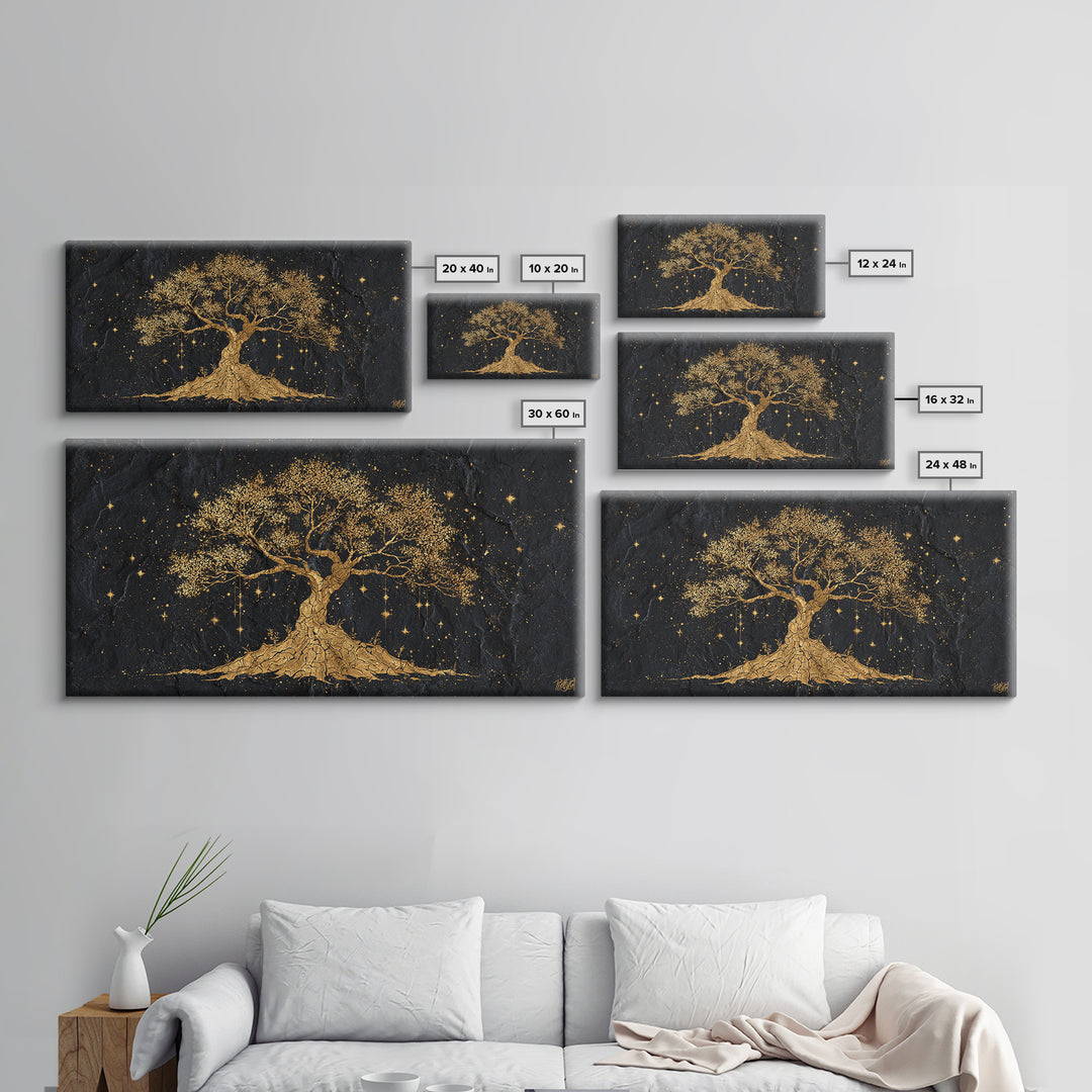 Yggdrasil Canvas Gold Art Canvas Art Norse Tree of Life Nordic Mythology Wall Decor Dad Gift Office Art framed with real wood