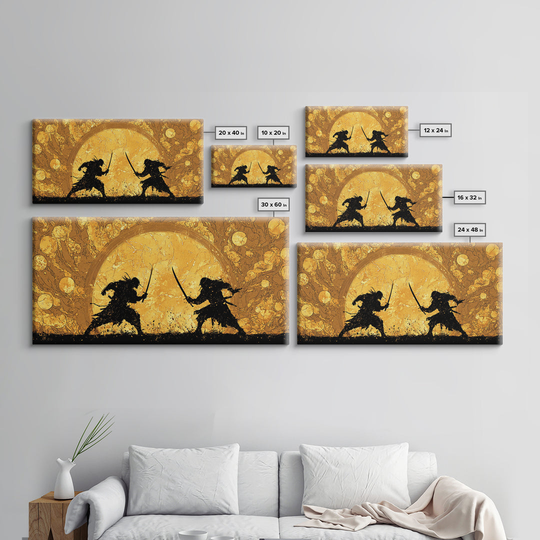 Samurai Duel Canvas Gold Art Canvas Art Norse Inspired Epic Warrior Wall Art Man Cave Decor Office Gift framed in real wood