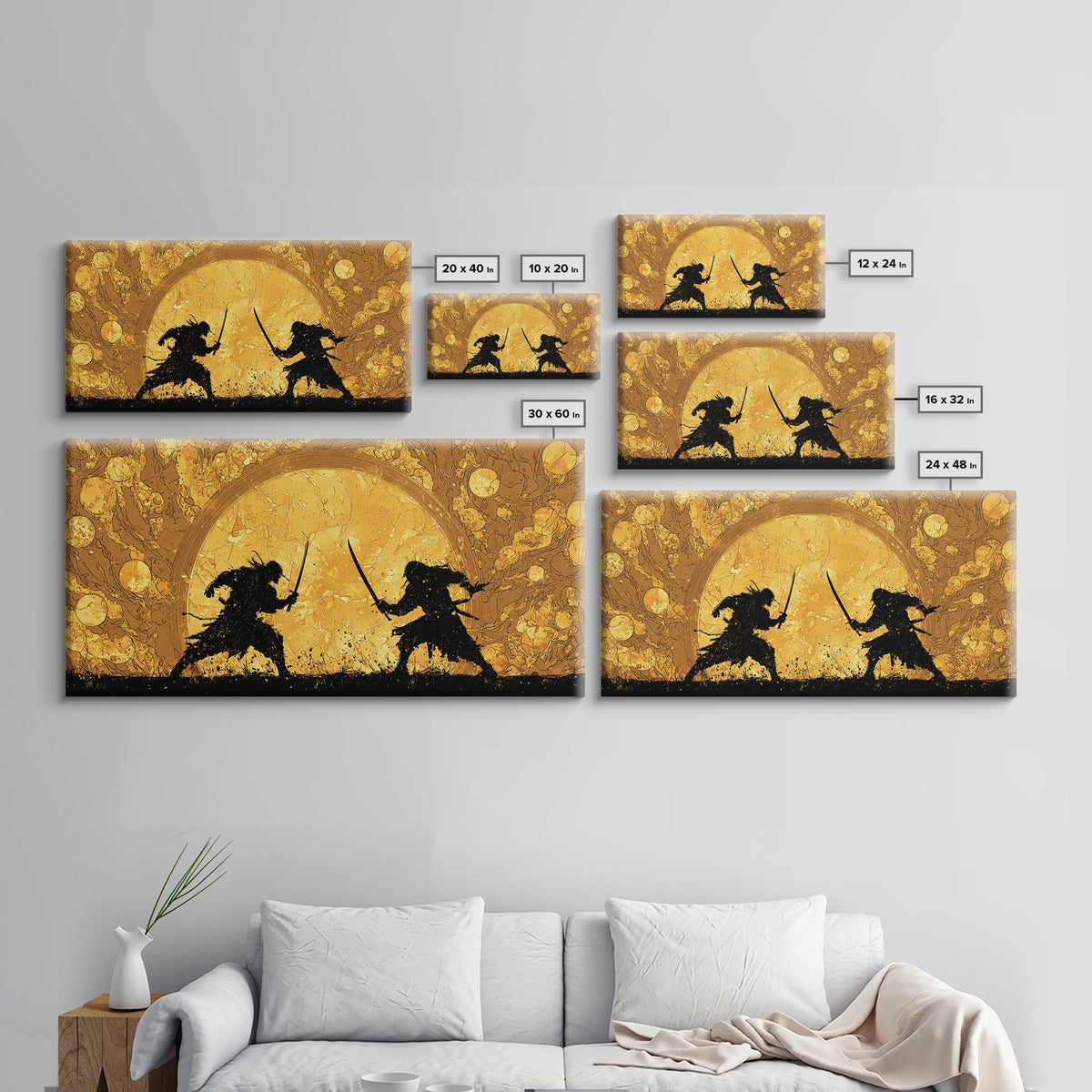 Samurai Duel Canvas Gold Art Canvas Art Norse Inspired Epic Warrior Wall Art Man Cave Decor Office Gift framed in real wood