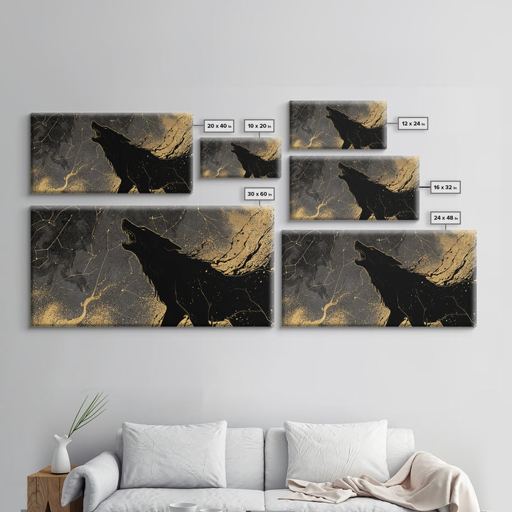 Fenrir Wolf Canvas Gold Art Canvas Art Norse Mythology Beast Viking Wall Decor Dad Gift Office Art framed in real wood frame