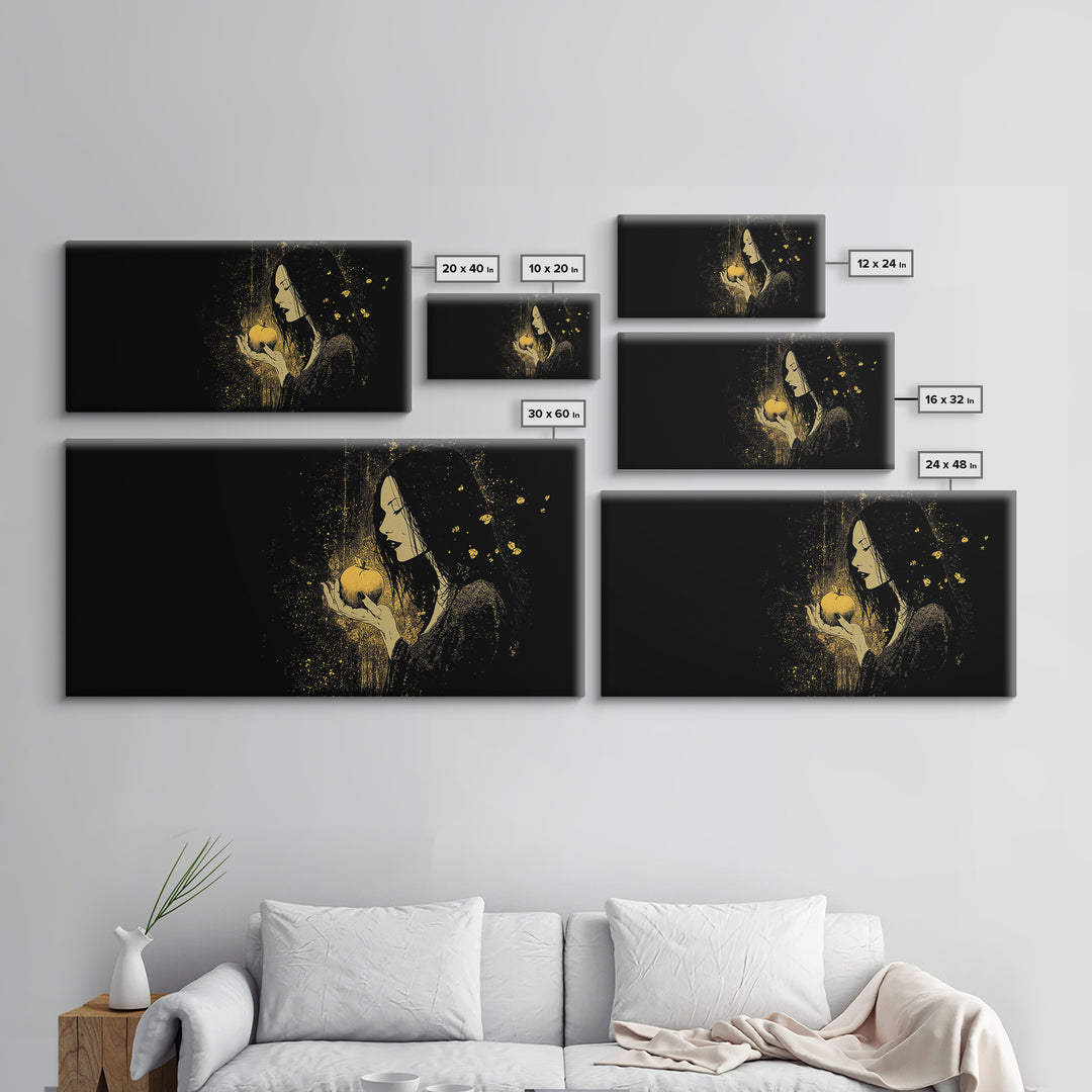 Idunn Norse Goddess with Golden Apple Canvas Gold Art Canvas Art Nordic Wall Art for Dad Gift or Office Decor framed in natural wood