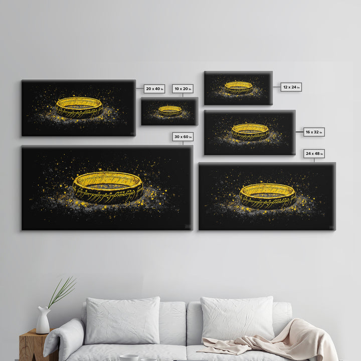Norse Mythology Rune Ring Canvas Gold Art Viking Symbolic Canvas Art, Man Cave Wall Decor framed in authentic natural wood