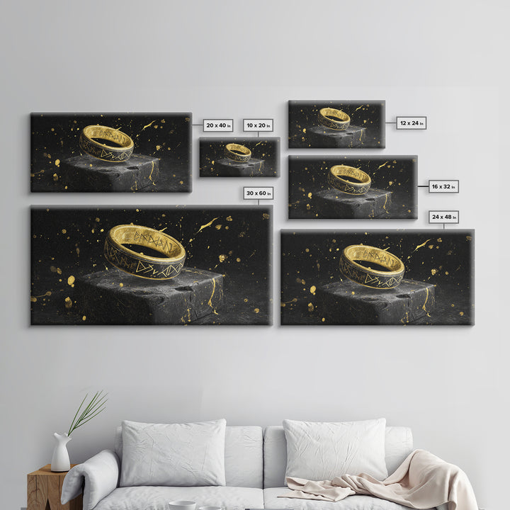 Viking Rune Ring Canvas Gold Art Nordic Symbol Canvas Art Norse Jewelry Wall Decor, Office Art or Dad Gift with real wood frame