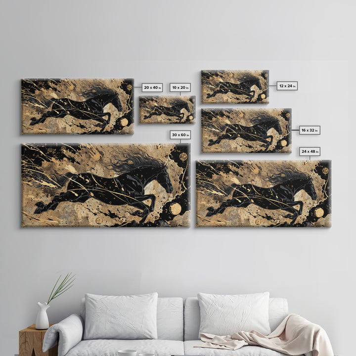 Sleipnir Norse Horse Canvas Gold Art, Nordic Mythology Canvas Art for Man Cave or Office, framed in natural wood, unique Dad Gift