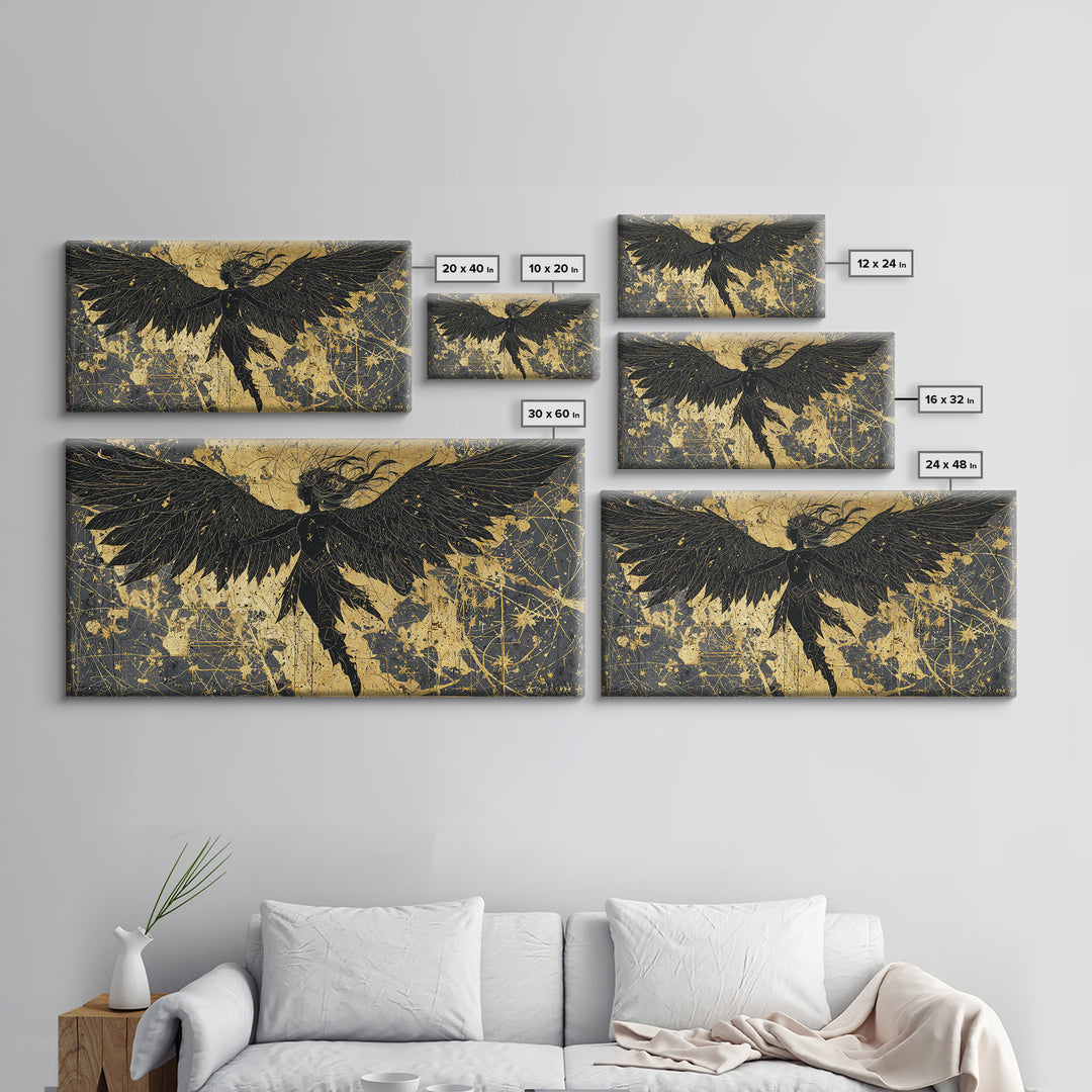 Valkyrie Canvas Gold Art Nordic Canvas Art with Real Wood Frame, Norse Mythology Warrior Wall Decor for Office or Man Cave