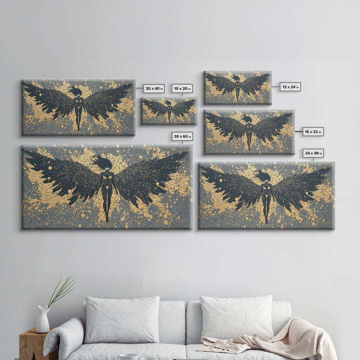 Canvas Art Valkyrie Angel Canvas Gold Art, Norse Mythology Wall Hanging framed in Natural Wood, Dad Gift or Office Decor