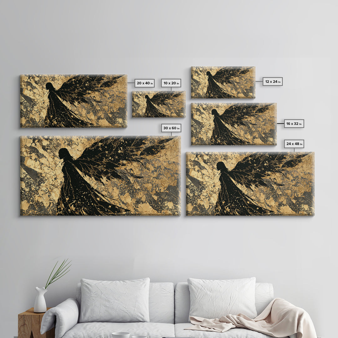 Valkyrie Canvas Gold Art, Norse Mythology Canvas Art Warrior Woman, Nordic Decor for Office or Man Cave, framed in natural wood