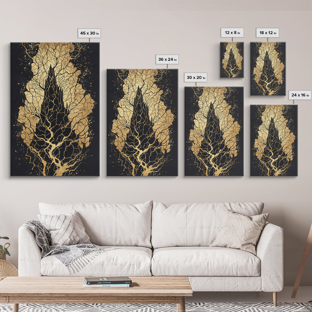 Yggdrasil Roots Canvas Gold Art Canvas Art | Nordic Mythology Wall Art Viking Pagan Decor | Office or Man Cave | Wood Framing