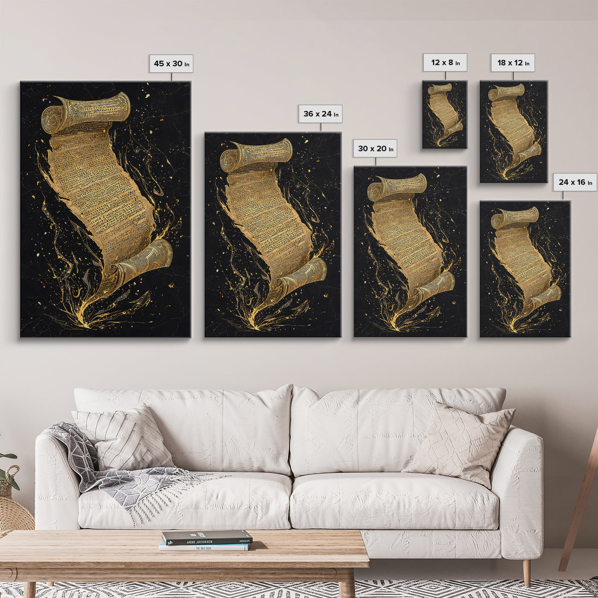 Runestone Scroll Canvas Gold Art Canvas Art | Nordic Mythology Rune Wall Art Viking Pagan Decor | Natural Wood Frame Man Cave Art