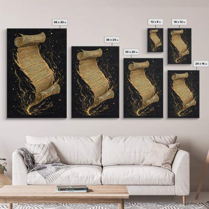 Runestone Scroll Canvas Gold Art Canvas Art | Nordic Mythology Rune Wall Art Viking Pagan Decor | Natural Wood Frame Man Cave Art