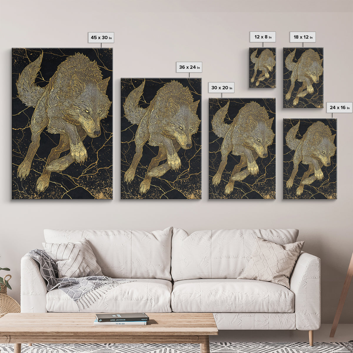 Fenrir Wolf Canvas Gold Art Canvas Art | Norse Mythology Beast Wall Art for Office Decor or Dad Gift | Framed in Real Wood