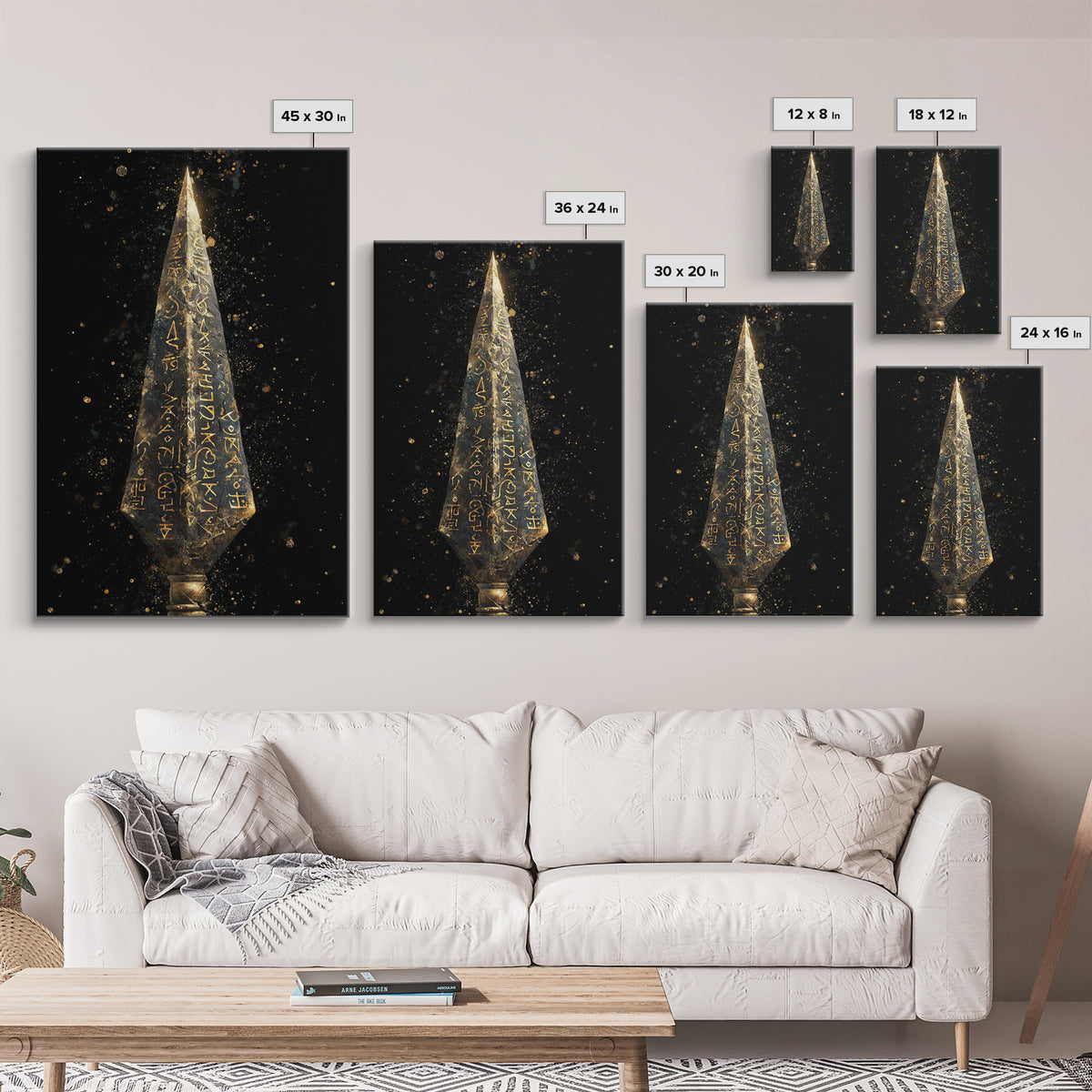 Viking Rune Spear Canvas Gold Art Canvas Art | Nordic Mythology Wall Decor for Office or Man Cave | Framed in Real Wood