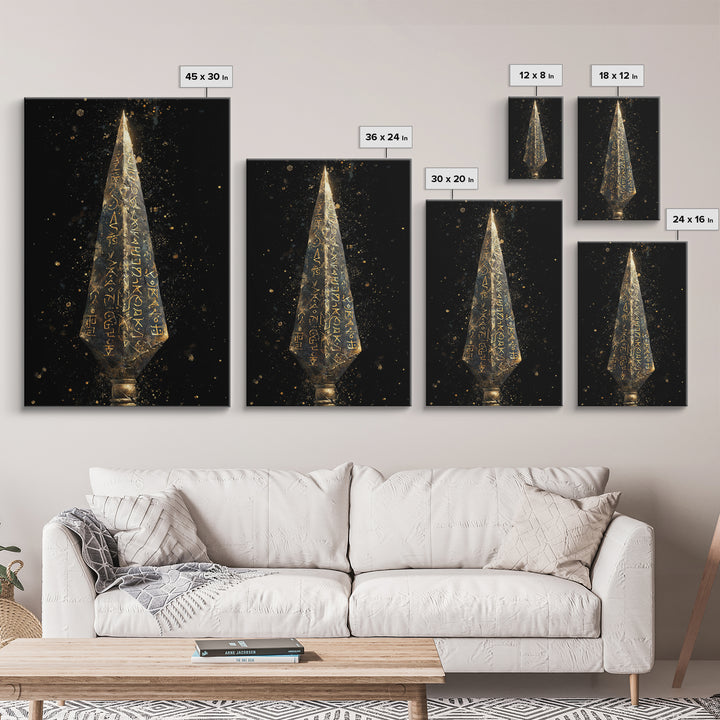 Viking Rune Spear Canvas Gold Art Canvas Art | Nordic Mythology Wall Decor for Office or Man Cave | Framed in Real Wood
