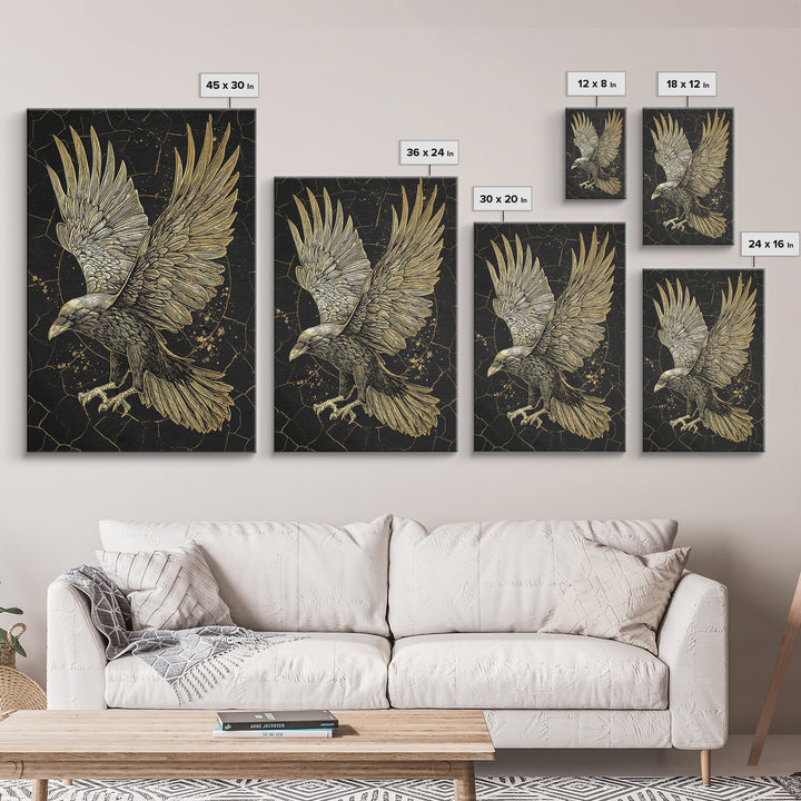 Odin’s Raven Canvas Gold Art Canvas Art | Viking Mythology Wall Decor for Office or Dad Gift | Framed with Solid Wood