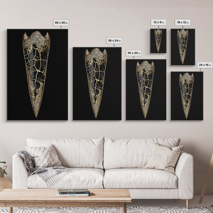 Viking Armor Relic Canvas Gold Art, Nordic Mythology Inspired Canvas Art Wall Decor for Office or Man Cave, with real wood frame