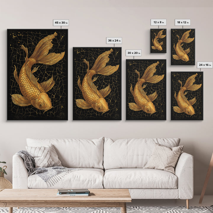 Nordic Mythology Canvas Gold Art Canvas Art Koi Fish Wall Decor, Viking Inspired Gift for Men, Framed in Real Wood