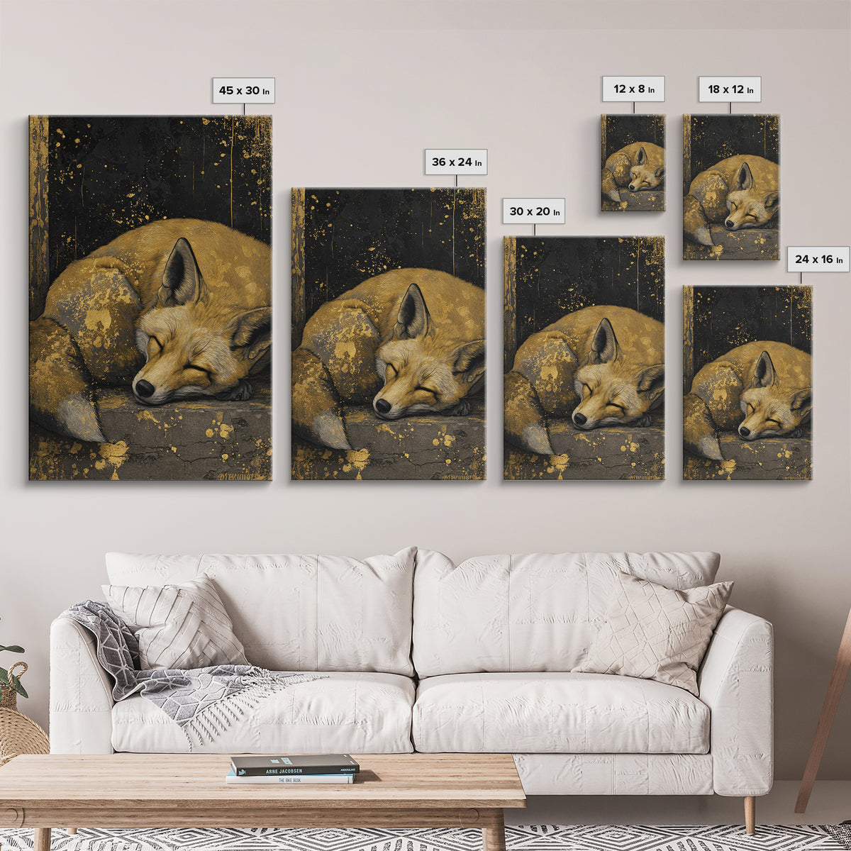 Canvas Art Nordic Fox Canvas Gold Art Wall Hanging, Viking Mythology Decor Gift for Dad or Husband, Framed in Real Wood