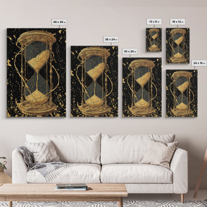 Nordic Hourglass Canvas Gold Art Canvas Art Wall Decor, Viking Myth Time Symbol Artwork for Office or Man Cave, Wood Framed