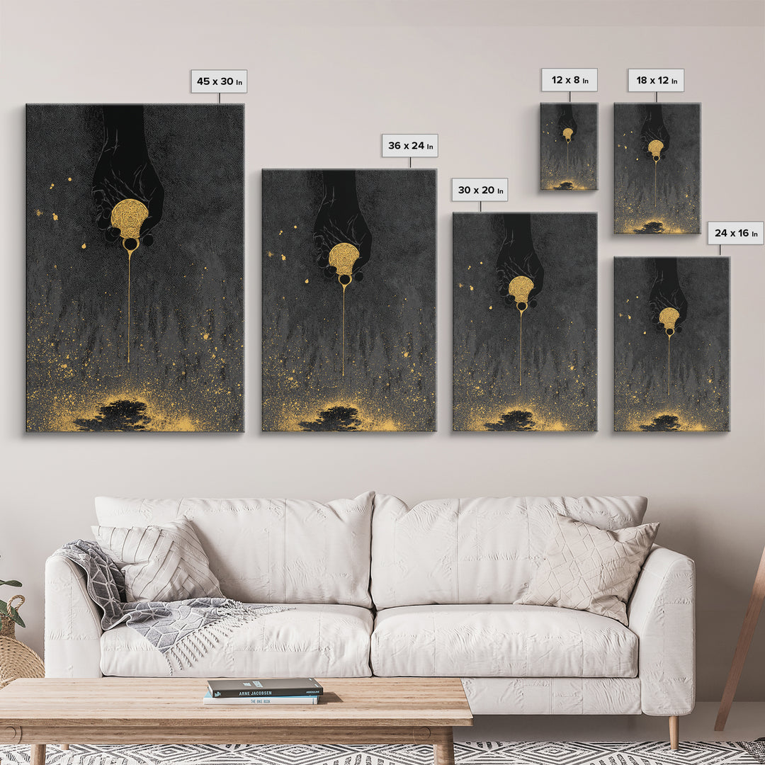Eternal Golden Apple Canvas Gold Art Canvas Art | Norse Myth Decor | Pagan Wall Art for Office or Man Cave | Framed with Wood